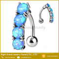 316L Surgical Steel Vertical Drop Top Down Synthetic Fire Opal Set Navel Ring